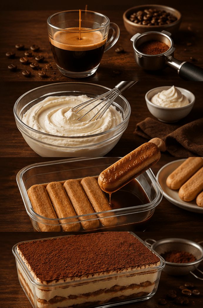 Making Tiramisuku — espresso, mascarpone, ladyfingers and cocoa